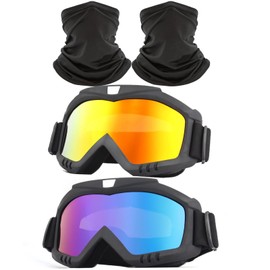 immoono 2 Pack Dirt Bike Goggles with Neck Gaiter, Motorcycle Goggles ATV Goggles Riding Goggles Ski Goggles Windproof Glasses Racing Goggles with Face Cover Scarf, Black Frame Color-Plated Red Lens