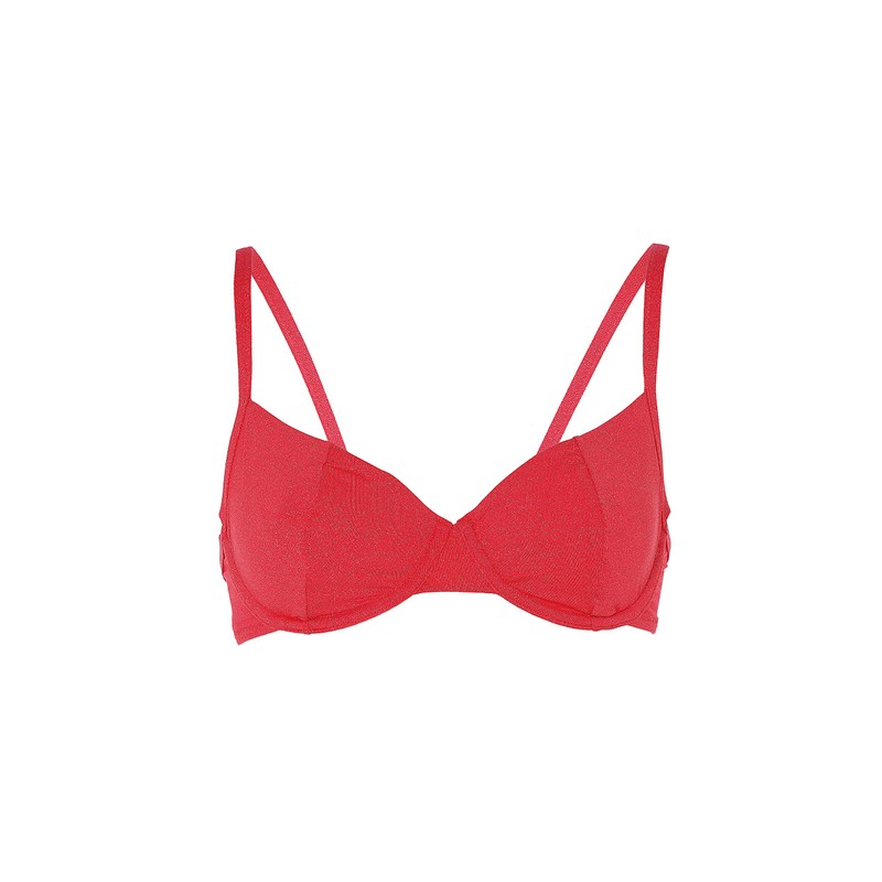 Lovable Women's Plain Lurex Underwired Bra Two Piece Bikini, Coral,