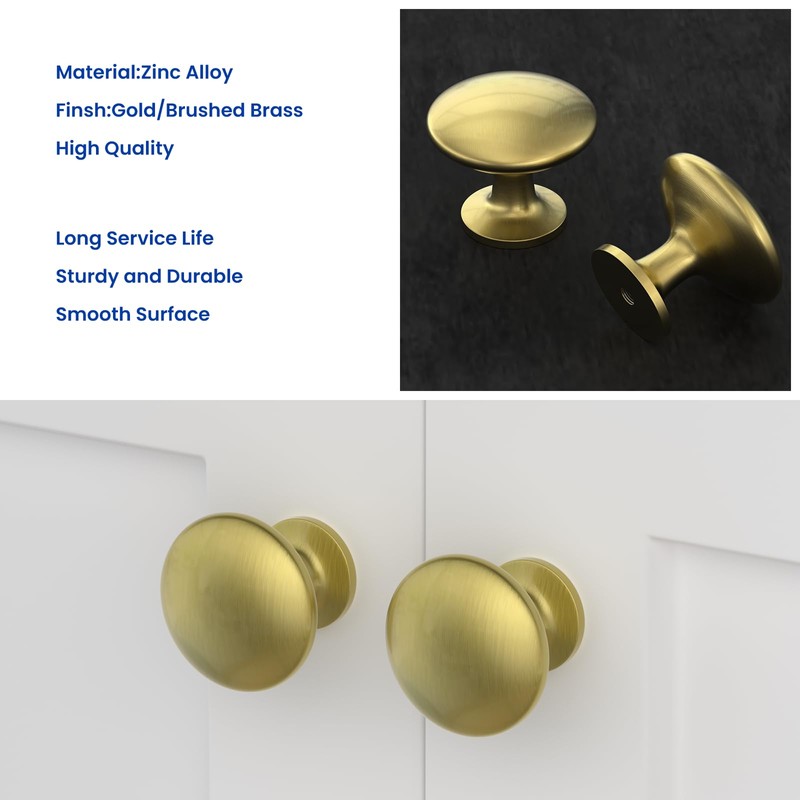 LONTAN 10 Pack Brushed Brass Cabinet Knobs Round Cabinet Hardware