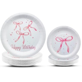 100Pcs Pink Bow Birthday Party Supplies,Pink Bow Party Plates 9"Pink Bow Plates 7"Pink Bow Dessert Plates Pink Bow Theme Girls Bachelorette Pink Bow Conquette Birthday Party Decor Serve50 (Pink)