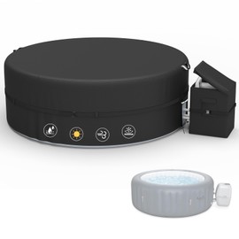 HIGHTQURO Portable Hot Tub Cover with Heater Pump Cover,Full Coverage Heavy Duty Waterproof and Windproof Outdoor Spa Covers for 77 Inch Round Spa Set,Black