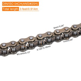 sourcing map #25H/ DIN/ISO 04CH Roller Chain 3 Feet 1/4" Pitch Carbon Steel Roller Chains for Go-karts, Bicycles, 144 Links