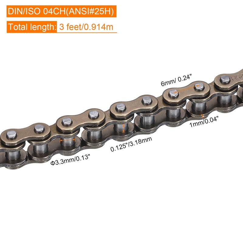 sourcing map #25H/ DIN/ISO 04CH Roller Chain 3 Feet 1/4"