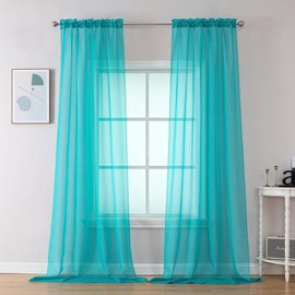 OVZME 2 Panels Sheer Window Curtain Panels 96" Length for Bedroom, Top Rod Pocket Design Window Treatment for Living Room, 42W x 96L inches, Turquoise