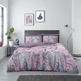 GC GAVENO CAVAILIA Floral Duvet Cover Single Bed Set, Botanical Pink Bedding & Linen Set (135x200 cm), Reversible Duvet Quilt Covers With Pillowcase