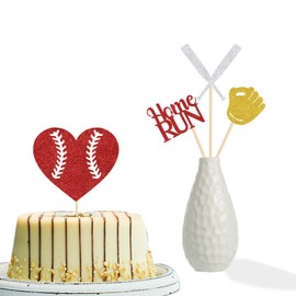 KEWUFD 12 Pcs Baseball Centerpiece Sticks, Baseball Party Decorations, Baseball Themed Birthday Party Decorations For Boys, Sports Theme Baby Shower/Anniversary Party Decoration Red Gold