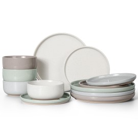 HaWare Stoneware Dinnerware Sets, 12-Piece Plates and Bowls Set for 4, Dishes Set for Home Restaurant, Speckled Multicolor