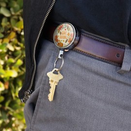 Give Thanks Thanksgiving Pumpkins Heavy Duty Metal Retractable Reel ID Badge Key Card Tag Holder with Belt Clip