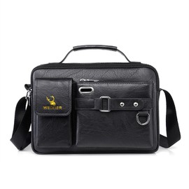 Naudamp Men's Shoulder Bag Leather Shoulder Bag Casual Waterproof Bag Office Briefcase Outdoor Travel Handbag, black, crossbody