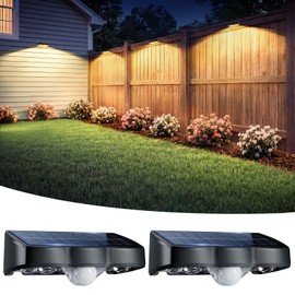 nibuuecer Solar Fence Lights Outdoor with Motion Sensor, 2 Pack Warm White Fence Lights Solar Powered 3 Modes IP65 Waterproof Dusk to Dawn Outdoor Lights for Patio Deck Wall Backyard Garden Decorative