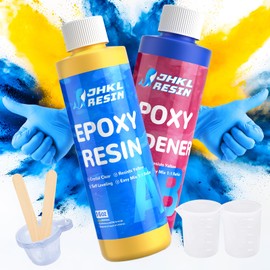 JHKL RESIN 32OZ Crystal Clear Epoxy Resin Kit, No Bubble & Not Yellowing Clear Epoxy Resin for Casting & Coating, Table Top, Bar Top, DIY Jewelry Making, Art Crafts, Wood & Resin to Easy Mix 1:1