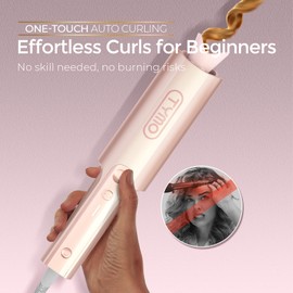 Upgraded Automatic Rotating Curling Iron - TYMO CurlPro Plus Long Barrel Curling Wand for Long Hair, Ceramic 1 Inch Hair Curler for Women, Anti-Scald, Tangle-Free, 600M Ionic, Dual Voltage, Gold Blush