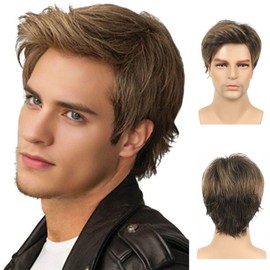 Salaibs Men's Brown Short Wig Side Part Natural Looking Hair Wig Synthetic Fibre Daily Wig