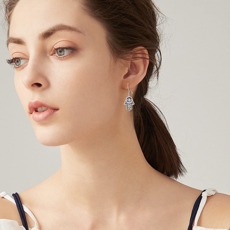 ONEFINITY Hamsa Earrings 925 Sterling Silver Hamsa Hand Dangle Earrings
