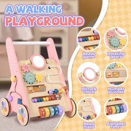 BAUTIA Wooden Baby Walker, Push Walker for Baby Girl 6-12 Months, Montessori Walker Push Toy for Toddlers Learning to Walk