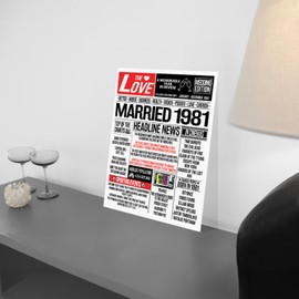 Stuff4 44th Anniversary Poster Unframed - Married In 1981 Newspaper - Happy 44th Wedding Anniversary for Men Women Vintage Gifts Retro Back In 1981, 8x10 Inch Forty-Fourth Anniversaries Posters