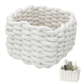Woven Storage Baskets, White Basket Small Wicker Baskets for Home Bathroom Cupboards Drawer Closet Shelf Dresser