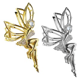Outanaya 2Pcs Elegant Rhinestone Hair Claw Clips for Women Stylish Metal Hair Clips for Thick Hair Gold Silver Hair Accessories