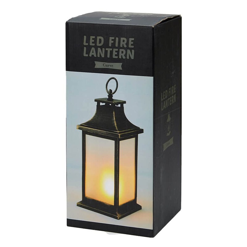 Kameyama Illuminated Fire Lantern, Curved Black, Size: Approx. 5.3 inches