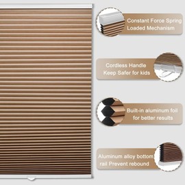 MYshade Cellular Shades, Blackout Blinds, Window Blinds Cordless, Blinds for Windows, Window Shades, Honeycomb Shades for Indoor Windows (Light Brown, 27" W x 48" H)