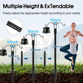Ottsuls Bird Feeder Pole, 2 Pack 76 INCH Double Shepherds Hooks for Outdoor, with 5 Base Prongs Heavy Duty Tall Garden Planter Hooks for Hanging Flower Basket, Lantern, Hummingbird Feeder