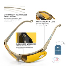 xaegistac Shooting Glasses with Case Anti Fog Hunting Safety Glasses for Men Women (Yellow Lens-Khaki Frame)