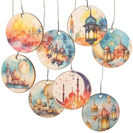 Logbuch-Verlag 8 Ramadan Gifts Pendant Wooden Decoration Table Decoration for Bayram Eid Al-Fitr 6 cm Colourful