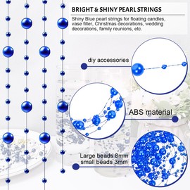 Blue Bead Cord, 18 Pieces Blue Wedding, Golden Wedding Decoration, Floating Candles, Blue Decoration, Suitable for Vase Filling, Wedding, Decoration of Table Central Decoration