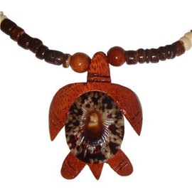 Hawaiian Jewelry Opihi Shell Koa Wood Honu Turtle Brown Coconut Bead Necklace