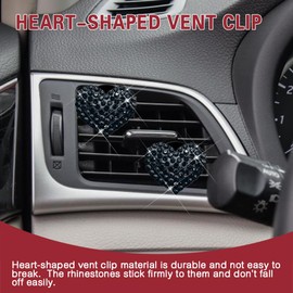 DWARFOO 2pcs Car Air Vent Clip, Air Freshener Clips, Bling Crystal Heart Charms Air Conditioning Outlet Clip, Car Interior Decoration Accessories Vent Diffuser Clips Universal for Women (K1-Black)