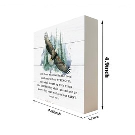 Christian Wood Signs, Bible Verse Isaiah 40:31- But Those Who Wait in The Lord Shall Renew Their Strength, Box Sign Decor Tabletop, Faith Sign, Religious Home Decor, Motivational Gifts for Teens Young