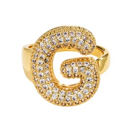 Cicy Bell Initial Rings for Women 14k Gold Plated Cubic Zirconia Delicate Letter Chunky Statement Open Rings Gifts for Her