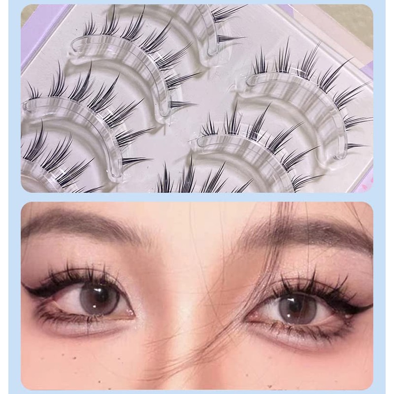 K-07 Natural False Eyelashes, Natural, 5 Pairs Popular, Transparent Axis,
