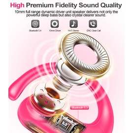 MOZOTER Wireless Earbuds Bluetooth Headphones Sport,Over Ear Buds with Deep Bass Sound,60Hrs Playtime Earphones Redesigned Comfort Fit with Earhooks for Running,Meeting,Workout- Pink