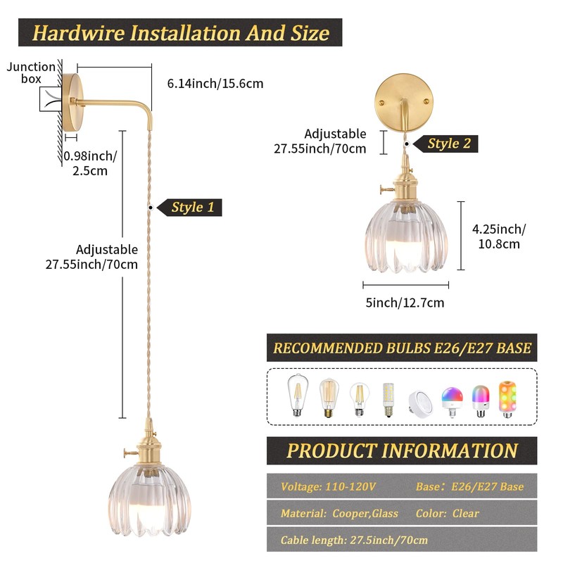 Shenmoyl Battery Operated Wall Sconce with Clear Tulip Shade Pattern