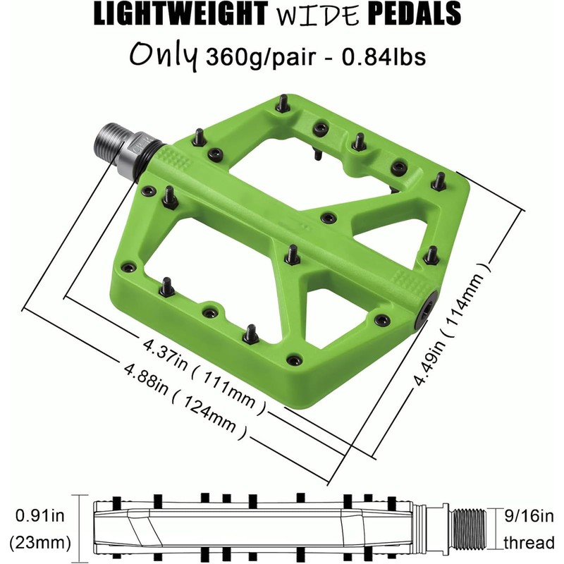 MTB Pedals, Large Platform with 18 Grippy Pins, Cr-Mo Spindle,