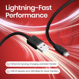 rhinocables USB v2.0 A to USB Micro Type B | Fast Charging & Data Transfer | USB 2.0 Speeds Up to 480 Mbps | Compatibility for Gaming Consoles, Cameras, Smartphones, Tablets & More (5m,Pack of 1)