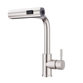 FLG Commercial and Household Chrome One Hole Water Saving Handle Pull Out Spray Kitchen Sink FaucetColor: Nickel, Surface Finishing: Gold