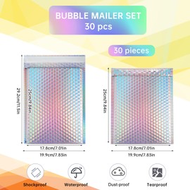 Dazarey 30 Pcs Metallic Bubble Mailer,Poly Padded Envelopes,Waterproof Self Seal Adhesive Shipping Bags,Foil Glitter Glamour Shipping Mailer,Holographic Cushion Envelopes for Mailing,Small Business