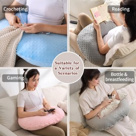 RUSHANPEACE Reading Pillow for Gaming Reading Crochet, U Shaped Arm Support Pillow with Removable Cover Reducing Arching Neck for Adult Reading and Working Sitting on Bed Sofa for Arm Rest (Blue)