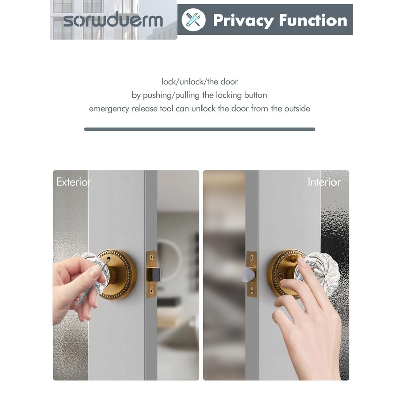 SORWDUERM 1 Pack Crystal Knobs Antique Brass Door Knob Interior
