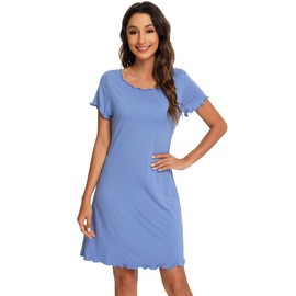 WiWi Short Sleeve Viscose from Bamboo Nightgown for Women Soft Ladies Night Shirts Summer Lightweight Sleepwear Cool Gowns S-XXL, Fog Blue, Medium