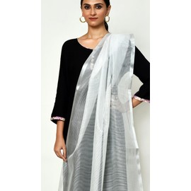 Naveera Gold Embroidered Tissue Organza Banarasi Dupatta for women, Shawl Scarf Wrap Chunni (White-3, Free Size)