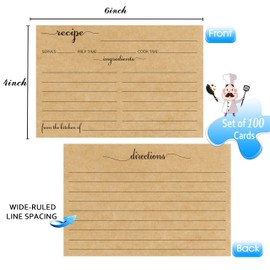 MOKTREGD 4x6 Recipe Cards Rustic Kraft Tan, 100 Pack Double Sided Recipe Cards Cooking Recipe Cards Stock Thick Cardstock Recipe Cards with Lines for Weddings, Bridal Shower, Christmas Gifts, Baby