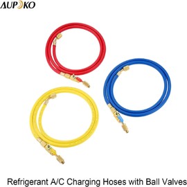Refrigerant A/C Charging Hoses with Ball Valves, 3-Color 60" R410A HVAC 1/4" SAE 800 PSI Working Pressure, Fit for R134A R12 R22 R502 R404 Coolant Adding and Air Condition Maintenance