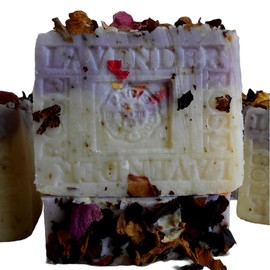Provence French Lavender Soap-Handmade Cold Processed Soap-100% Pure Lavender Essential Crushed Rose Petals