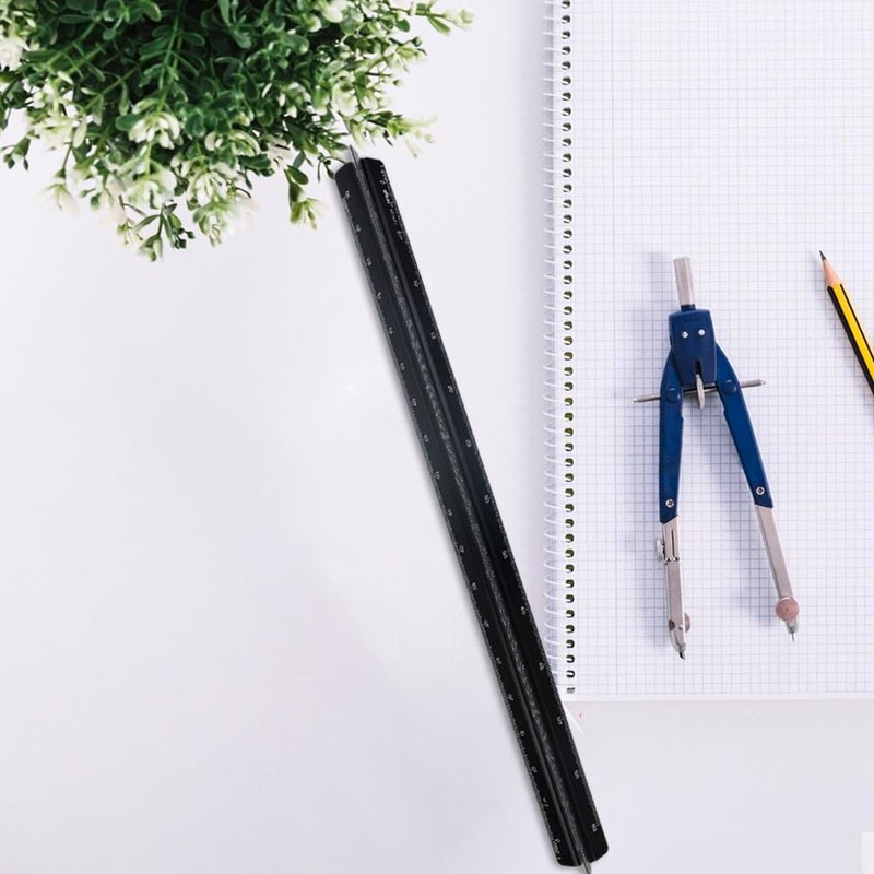 Aluminum Architectural Scale Ruler, Drafting Ruler, Precision 12" Triangular Drafting