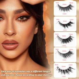 EKIND Fox Eye False Eyelashes - 3D Volume Slant Flying Curly for Stage Makeup,Daily Wear, Perform, Fluffy Extensions lash Faux Cils Strip (5-Pairs Mixed Styles)