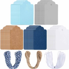 Primbeeks 125 Pcs Premium Gift Tags, 5 Colors Kraft Paper Tags with String, Double-Sided Available Price Colored Greeting Hanging for Christmas Gift DIY Crafts Party Favors