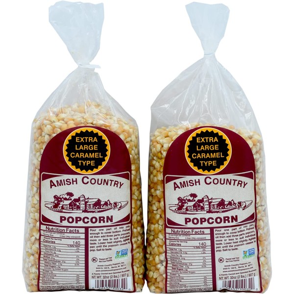 Amish Country Popcorn | 2-2 lb Bags | Extra Large Caramel Type Popcorn Kernels | Old Fashioned, Non-GMO and Gluten Free